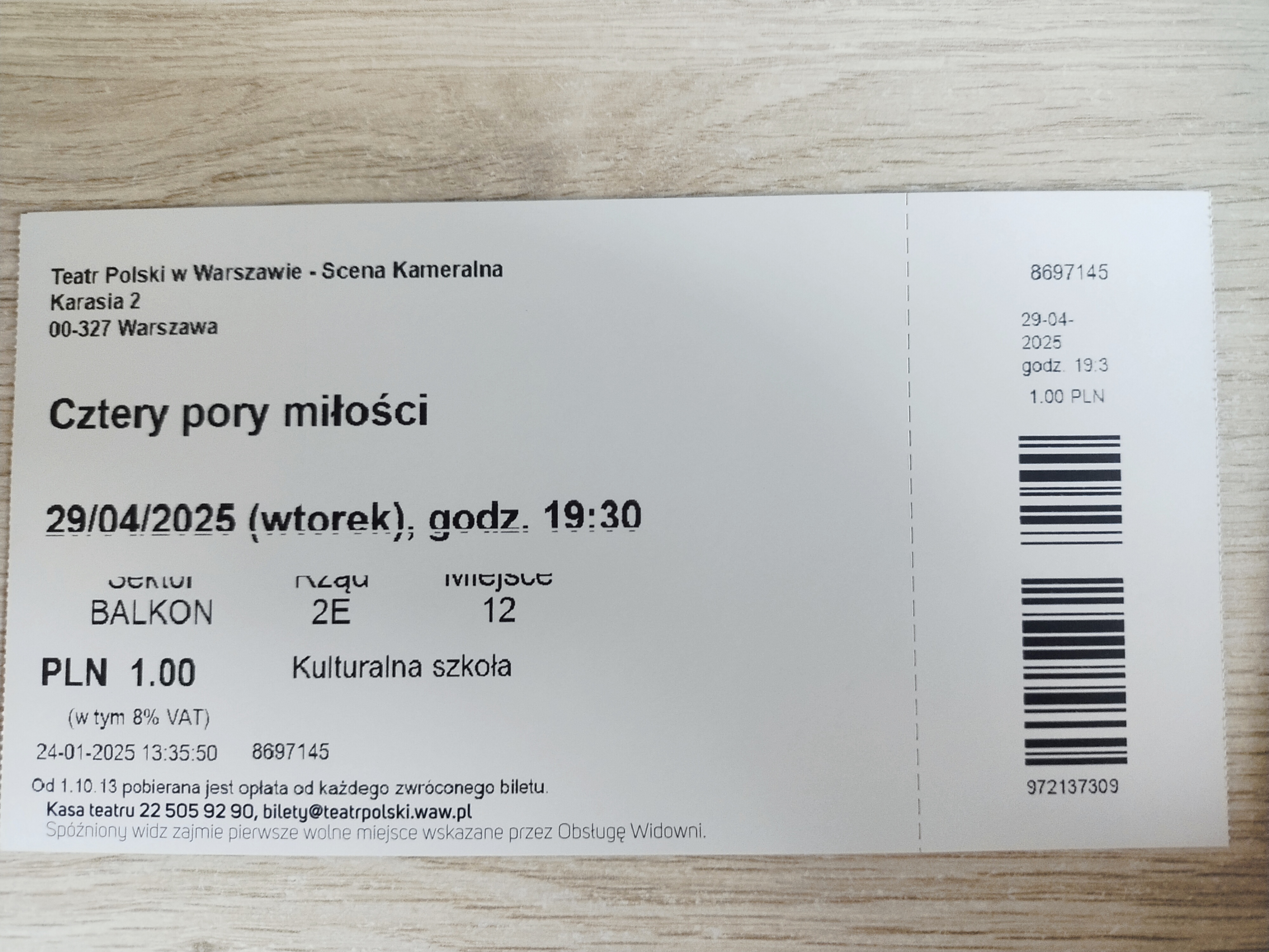 Cztery pory miłości - jeden z biletów na ten spektakl